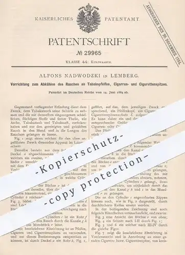 original Patent - Alfons Nadwodzki , Lemberg , 1884 , Abkühlen des Rauches an Tabakspfeifen , Zigarren , Zigaretten !!!