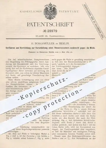 original Patent - H. Borgsmüller , Berlin , 1884 , Verschiebung von Steuerexzenter | Dampfmaschine , Motor , Motoren !!!