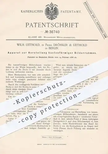 original Patent - Wilh. Leithold , Drössler & Leithold , Berlin , 1886 , kastenförmige Bilderrahmen | Foto Bild , Rahmen