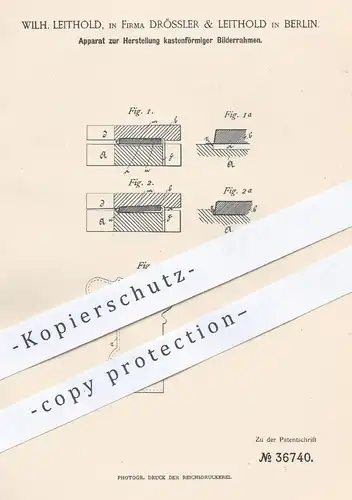 original Patent - Wilh. Leithold , Drössler & Leithold , Berlin , 1886 , kastenförmige Bilderrahmen | Foto Bild , Rahmen