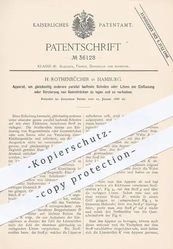 original Patent - H. Rothenbücher , Hamburg , 1886 , Einfassen von Stoffstreifen in Mantel , Rock , Hose | Schneider