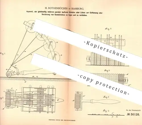 original Patent - H. Rothenbücher , Hamburg , 1886 , Einfassen von Stoffstreifen in Mantel , Rock , Hose | Schneider