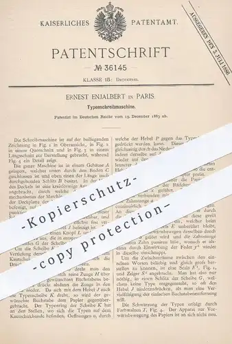 original Patent - Ernest Enjalbert , Paris , Frankreich , 1885 , Typenschreibmaschine | Typen - Schreibmaschine | Druck
