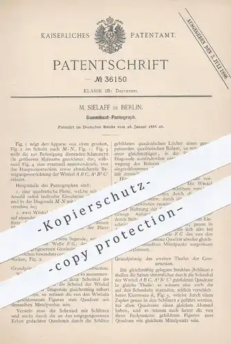 original Patent - M. Sielaff , Berlin , 1886 , Gummihaut - Pantograph | Pantographen , Druck , Presse , Druckerei !!!