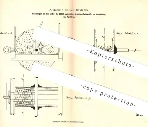 original Patent - A. Beeck & Co. , Oldenburg , 1882 , Scheiben Reisswolf zur Herstellung von Torfstreu | Torf , Landwirt