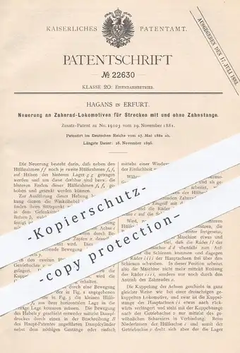 original Patent - Hagans , Erfurt , 1882 , Zahnrad - Lokomotive | Eisenbahn , Eisenbahnen , Zahnräder , Bahn !!!
