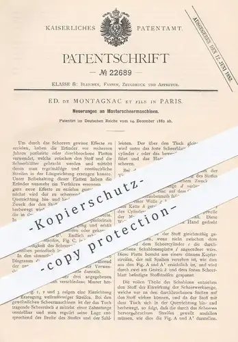 original Patent - Ed. de Montagnac et fils , Paris , Frankreich , 1882 , Musterscheermaschinen | Scheermaschine , Schere
