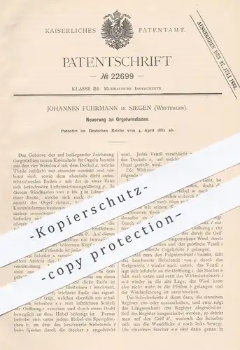 original Patent - Johannes Fuhrmann , Siegen , 1882 , Orgelwindlade | Orgel , Kirchenorgel , Musikinstrument , Musik !!