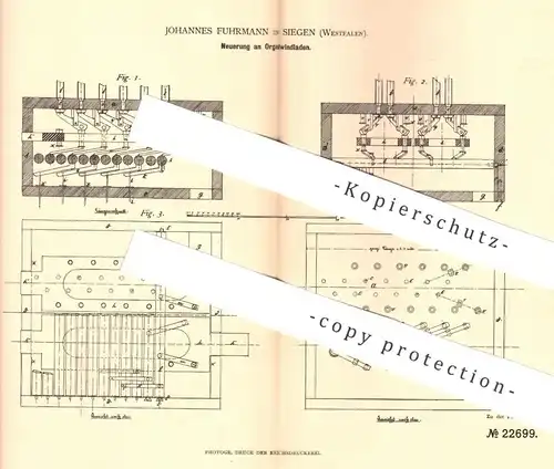 original Patent - Johannes Fuhrmann , Siegen , 1882 , Orgelwindlade | Orgel , Kirchenorgel , Musikinstrument , Musik !!