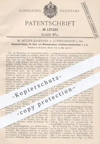 original Patent - W. Müller Kraenner , Ludwigshafen , 1902 , Schutz für Maschinen zum Kneten , Mischen , Mahlen | Mühle