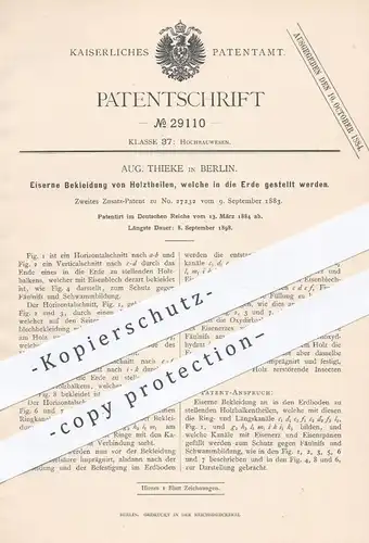 original Patent - Aug. Thiele , Berlin , 1884 , Verkleidung von Holzbalken mit Eisenblech | Holz , Balken , Zimmermann