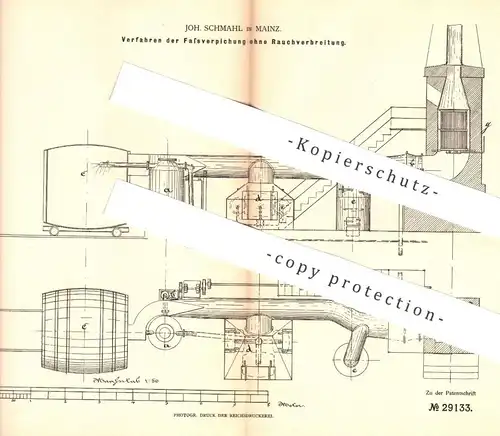 original Patent - Joh. Schmahl , Mainz , 1884 , Fassverpichung ohne Rauchverbreitung | Fass , Fässer | Bier , Wein !!