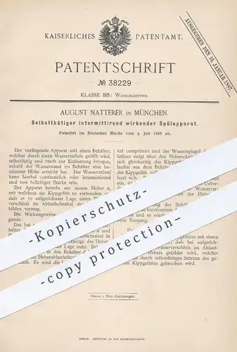 original Patent - August Natterer , München , 1886 , Selbsttätige intermittierend wirkende Wasser - Spülung | WC !!