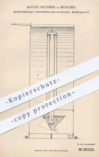 original Patent - August Natterer , München , 1886 , Selbsttätige intermittierend wirkende Wasser - Spülung | WC !!