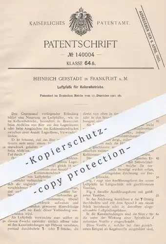 original Patent - Heinrich Gerstadt , Frankfurt Main 1901 , Luftpfeife z. Abfüllen von Bier , Wein | Brauerei , Kellerei