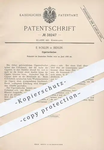 original Patent - E. Rollin , Berlin  1886 , Zigarrenlöscher | Zigarren löschen | Zigaretten , Tabak , Rauchen , Zigarre