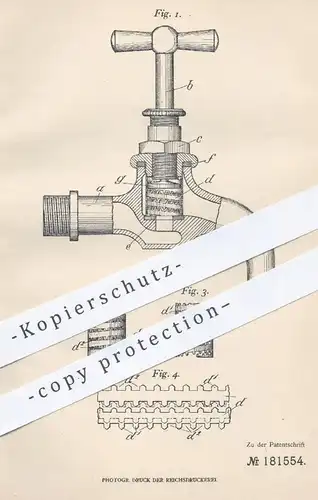 original Patent - Friedrich Gänsslen , Schwäbisch Gmünd , 1906 , Absperrventil für Wasserleitungen | Ventil , Klempner
