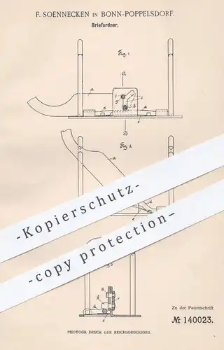 original Patent - F. Soennecken , Bonn / Poppelsdorf , 1902 , Briefordner | Ordner , Aktenordner , Büro , Brief , Papier