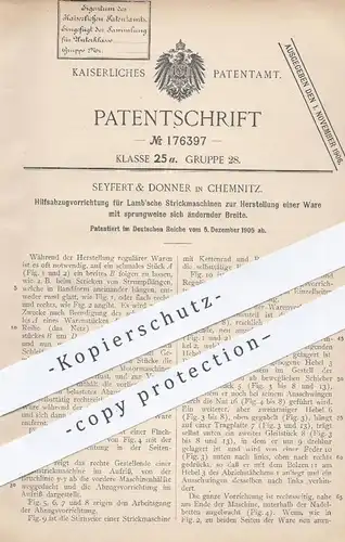 original Patent - Seyfert & Donner , Chemnitz , 1905 , Hilfsabzug für Lamb 'sche Strickmaschine | Stricken , Wolle !!