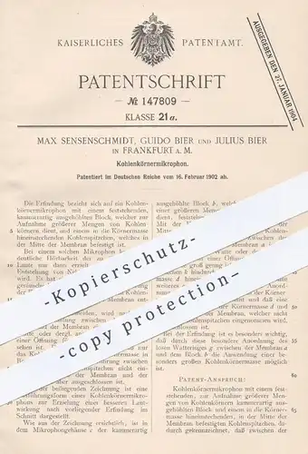 original Patent - Max Sensenschmidt , Guido Bier , Julius Bier , Frankfurt / Main 1902 , Kohlenkörnermikrofon | Mikrofon
