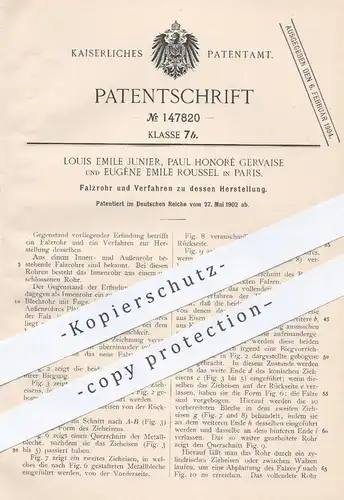 original Patent - Louis Emile Junier , Paul Honoré Gervaise , Eugène Emile Roussel , Paris  Frankreich , 1902 , Falzrohr