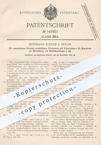 original Patent - Bernhard Eckner , Berlin , 1902 , Falzkasten zur Herst. der Briefumschläge | Kuvert , Papier Umschlag