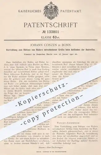 original Patent - Johann Conzen , Bonn , 1902 , Stützen der Räder beim Aufziehen der Radreifen | Rad , Reifen , Wagen !!