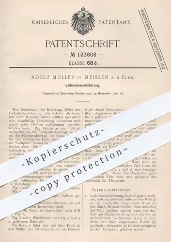 original Patent - Adolf Müller , Meissen / Elbe , 1901 , Ladenkassensicherung | Ladenkasse , Kasse , Geldkasse , Kassen