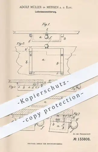 original Patent - Adolf Müller , Meissen / Elbe , 1901 , Ladenkassensicherung | Ladenkasse , Kasse , Geldkasse , Kassen