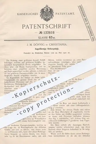 original Patent - J. M. Dönvig , Christiania , 1900 , Kugelförmige Rettungsboje | Boje zur Rettung | Schiff , Boot !!!