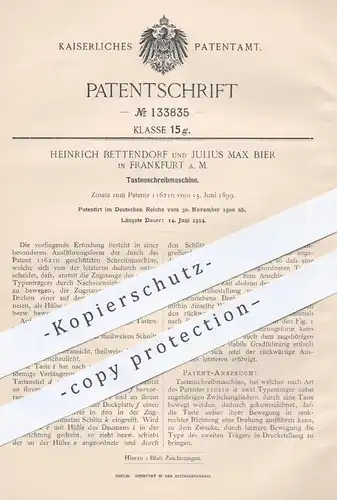 original Patent - Heinrich Bettendorf , Julius Max Bier , Frankfurt / Main , 1900 , Tastenschreibmaschine | Schreibma