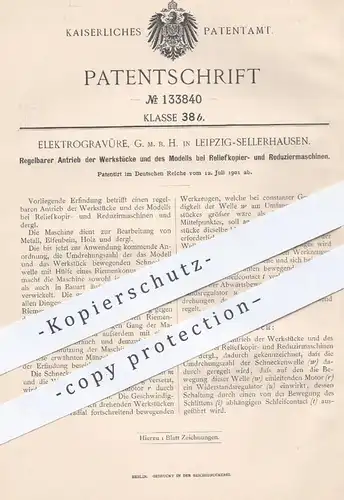 original Patent - Elektrogravüre GmbH , Leipzig / Sellerhausen , 1901 , Maschine zum Reliefkopieren u. Reduzieren | Holz