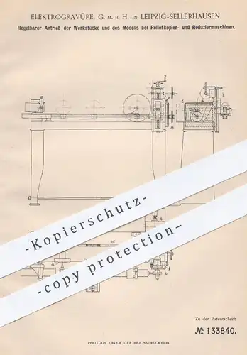 original Patent - Elektrogravüre GmbH , Leipzig / Sellerhausen , 1901 , Maschine zum Reliefkopieren u. Reduzieren | Holz
