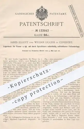 original Patent - James Elliot , William Liggins , Coventry 1901 , Lagerbock für Fässer | Fass , Bierfass , Bier , Wein