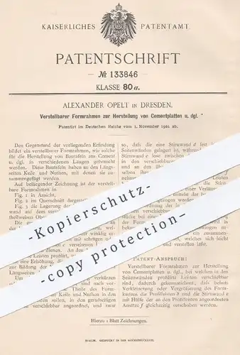 original Patent - Alexander Opelt , Dresden , 1901 , Formrahmen zur Herst. von Zementplatten | Beton , Zement , Ziegel !