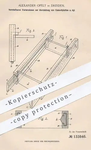 original Patent - Alexander Opelt , Dresden , 1901 , Formrahmen zur Herst. von Zementplatten | Beton , Zement , Ziegel !