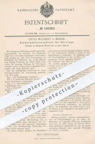 original Patent - Otto Buchert , Berlin , 1898 , Verschluss für Ohrringe | Ohrring , Schmuck , Goldschmied , Brosche !!
