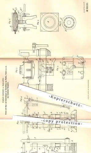 original Patent - Carlo Sandri , Mailand , Italien , 1896 , Presse zur Herstellung der Platten , Teller , Ziegel | Ton !