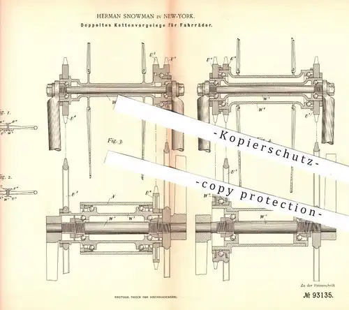 original Patent - Herman Snowman , New York , USA , 1896 , Kettenvorgelege für Fahrräder | Fahrrad - Kette - Antrieb !!