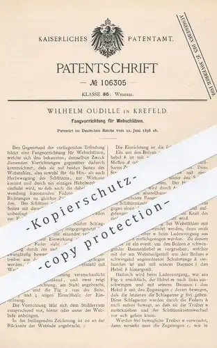 original Patent - Wilhelm Oudille , Krefeld , 1898 , Fangvorrichtung für Webschützen | Webschütze , Webstuhl , Weber !!