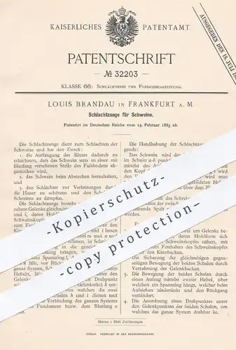 original Patent - Louis Brandau , Frankfurt / Main , 1885 , Schlachtzange für Schweine | Zange | Schlachter , Fleischer