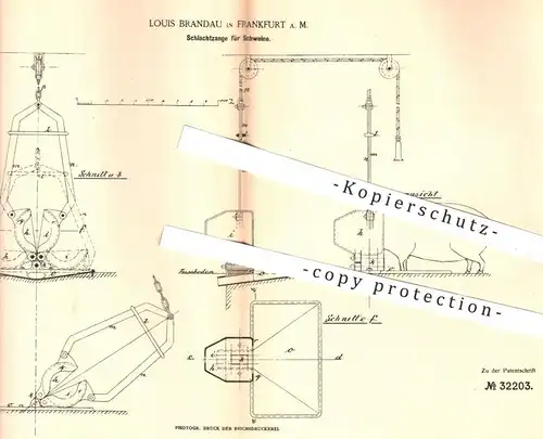 original Patent - Louis Brandau , Frankfurt / Main , 1885 , Schlachtzange für Schweine | Zange | Schlachter , Fleischer