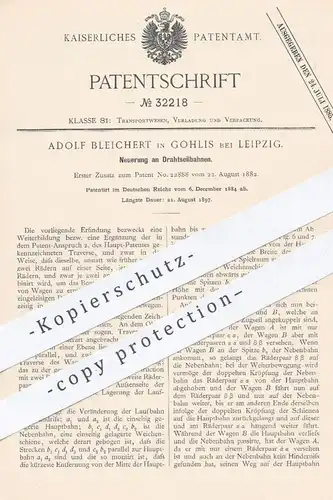 original Patent - Adolf Bleichert , Leipzig / Gohlis , 1884 , Drahtseilbahn , Drahtseilbahnen | Seilbahn | Traverse !!