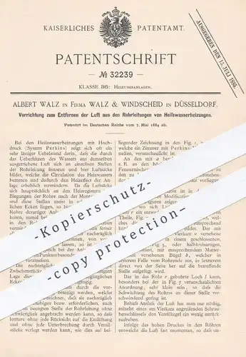 original Patent - A. Walz & Winscheid , Düsseldorf , 1884 , Entfernen der Luft aus Heißwasserheizungen | Heizung !!!