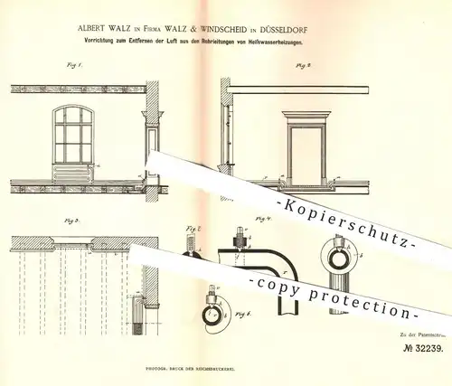 original Patent - A. Walz & Winscheid , Düsseldorf , 1884 , Entfernen der Luft aus Heißwasserheizungen | Heizung !!!