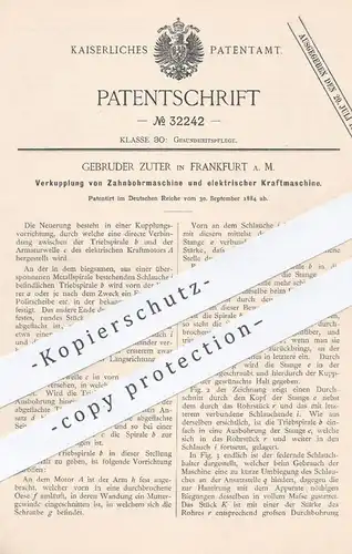 original Patent - Gebrüder Zuter , Frankfurt / Main , 1884 , Zahnbohrmaschine u. elektrischer Kraftmaschine | Zahnarzt