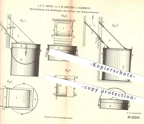 original Patent - J. F. C. Meyer u. J. H. Dencker , Hamburg , 1885 , Ruß aus Schornstein auffangen | Schornsteinfeger !!