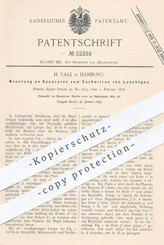 original Patent - H. Vale , Hamburg , 1884 , Apparat zum Carburieren von Leuchtgas | Gas , Licht , Beleuchtung !!!