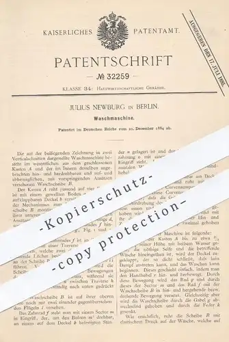 original Patent - Julius Newburg , Berlin , 1884 , Waschmaschine , Waschmaschinen | Wäsche , Waschen , Wäscherei !!!