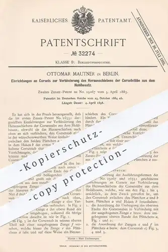 original Patent - Ottomar Mautner , Berlin , 1884 , Korsettstäbe am Korsett | Korset , Corset | Mode , Schneider !!!
